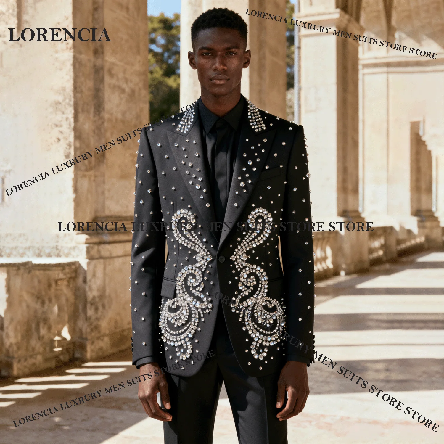 

Fashion Diamond Design Luxury Men Suits Customized Exquisite Wedding Tuxedos Slim Ropa hombre 3 Pieces Sets Groom Male Blazers