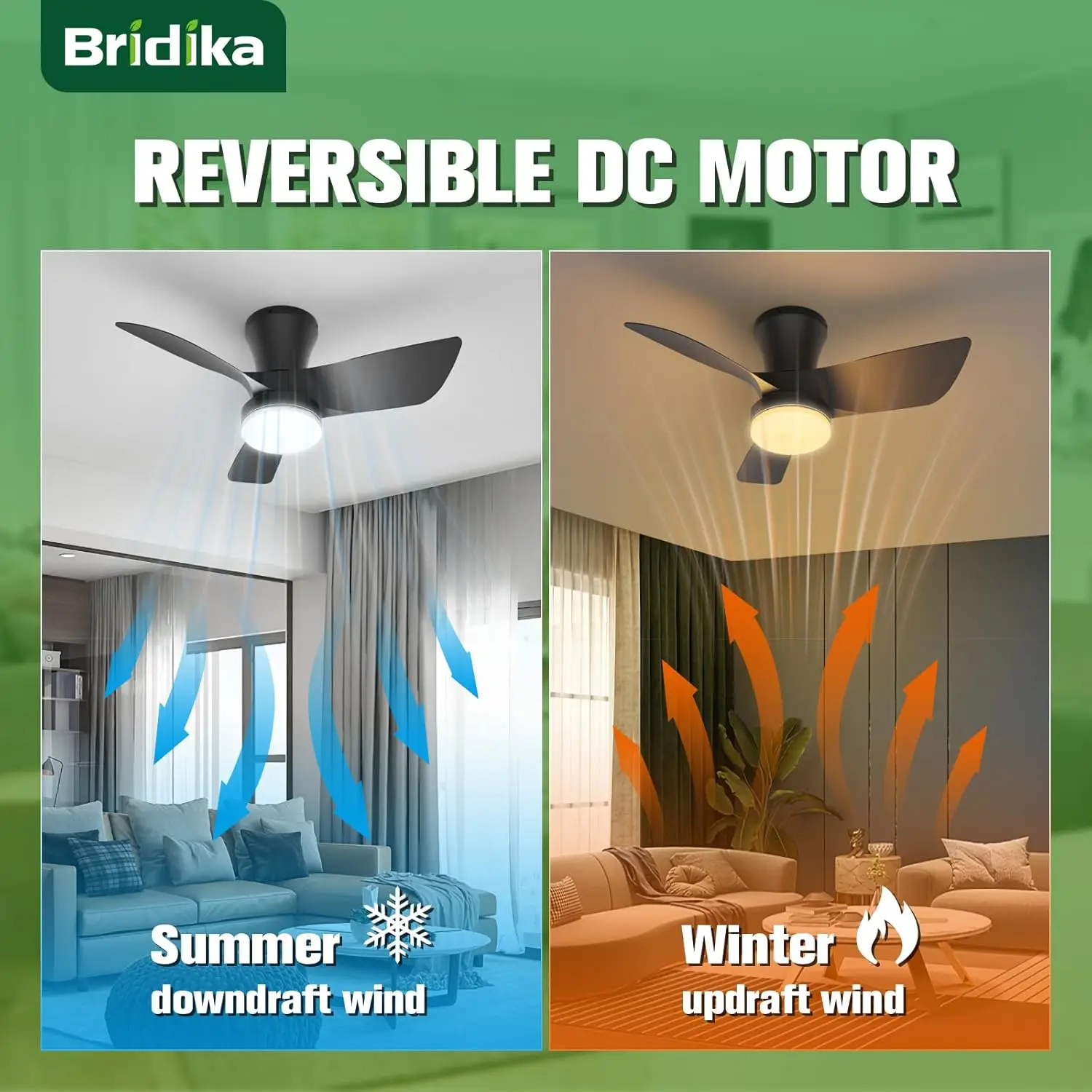 Bridika Ceiling Fans With Lights And Remote,30 Inch Quiet Low Profile Ceiling Fan With Light With 3 Colors Dimmable Led,6-Speed