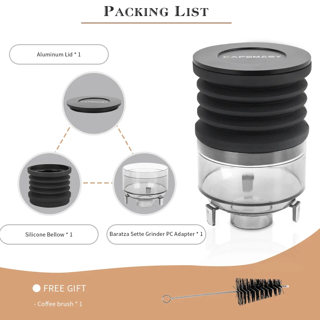 CAFEMASY Coffee Grinder Single Dose Hopper For Baratza Sett 270/30 Silicone Bellow With PC Hopper Grinder Bin Blowing Clean Tool