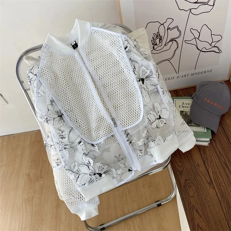 

2026 New Sports Wind Rotten Flowers Ultra-Thin Hollow Baseball Uniform Young Couple Online Celebrity Sunscreen Organza Coat