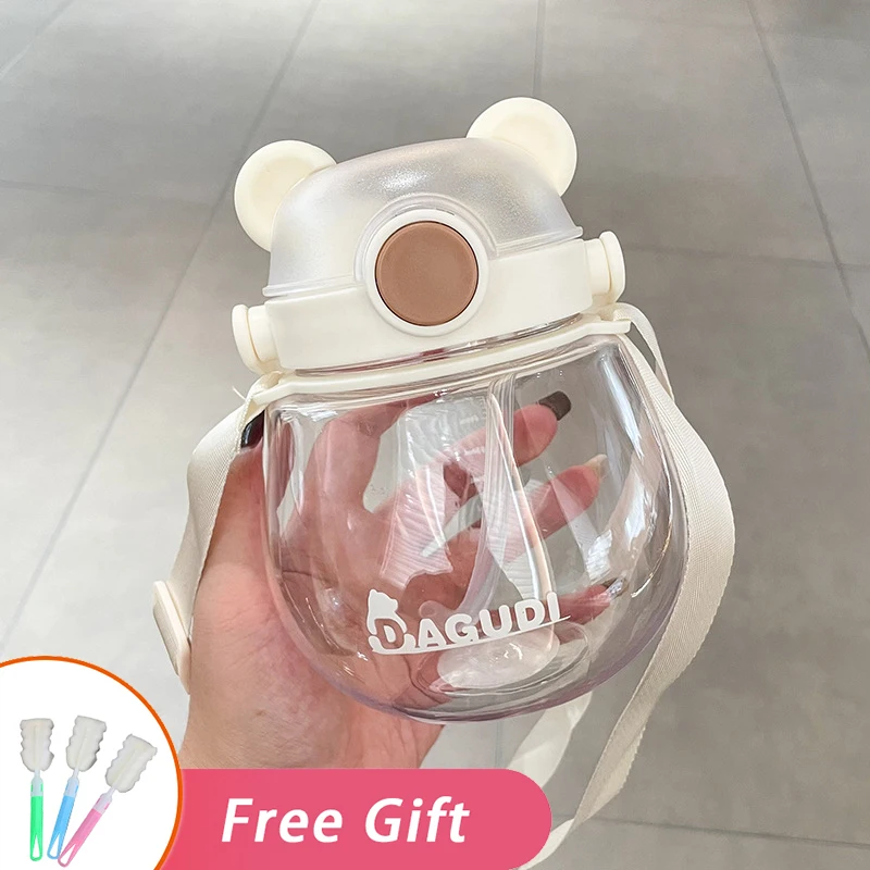 

Portable Sport Drinking Kettle Summer Travel Plastic Mug Cute Water Bottle For Girl 1L Bear Straw Tumbler Kid Cartoon Kawaii Cup