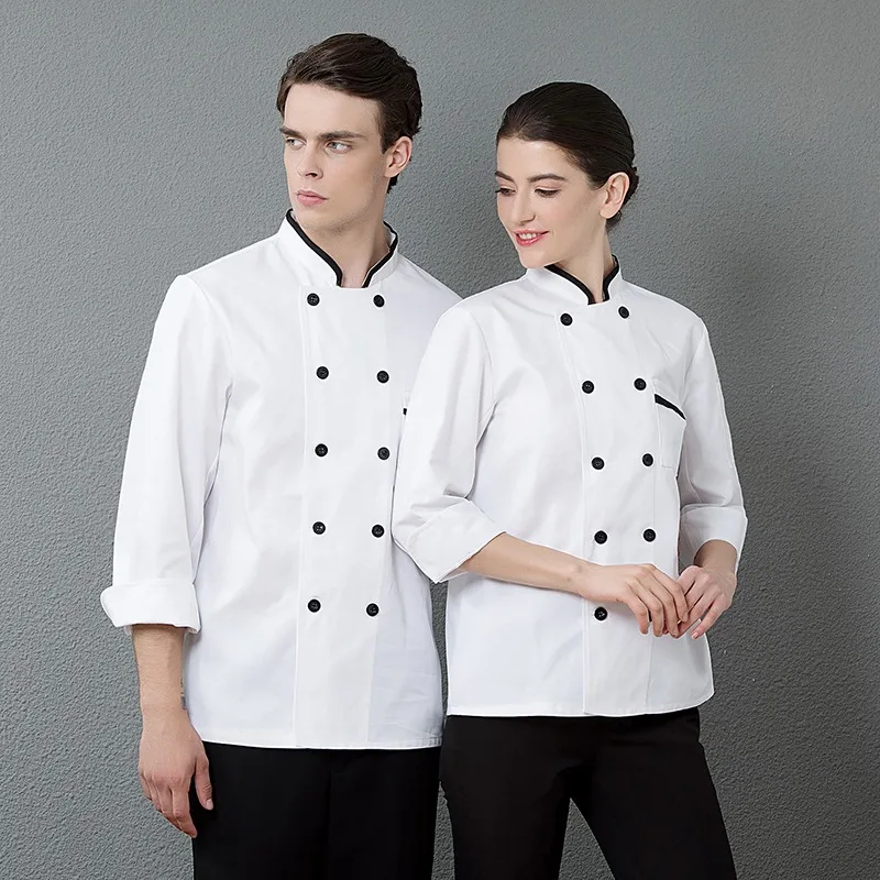 Men Women Restaurant Kitchen Chef Uniform Long Sleeves Chef Jacket Works Clothes Canteen Cake Shop Cafe Shirt Cooking Costume