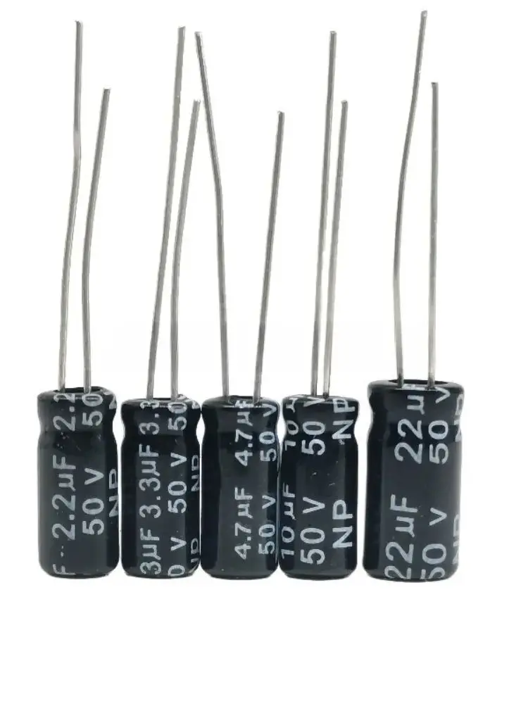 100 SZTUK NIEPOLAROWYCH KONDENSATORÓW ELEKTROLITYCZNYCH NP 50V 1uF 2.2uF 3.3uF 4.7uF 10uF 22uF 47uF Radialne Bipolary 105 ° C Długa Życie — zdjęcie produktu 7