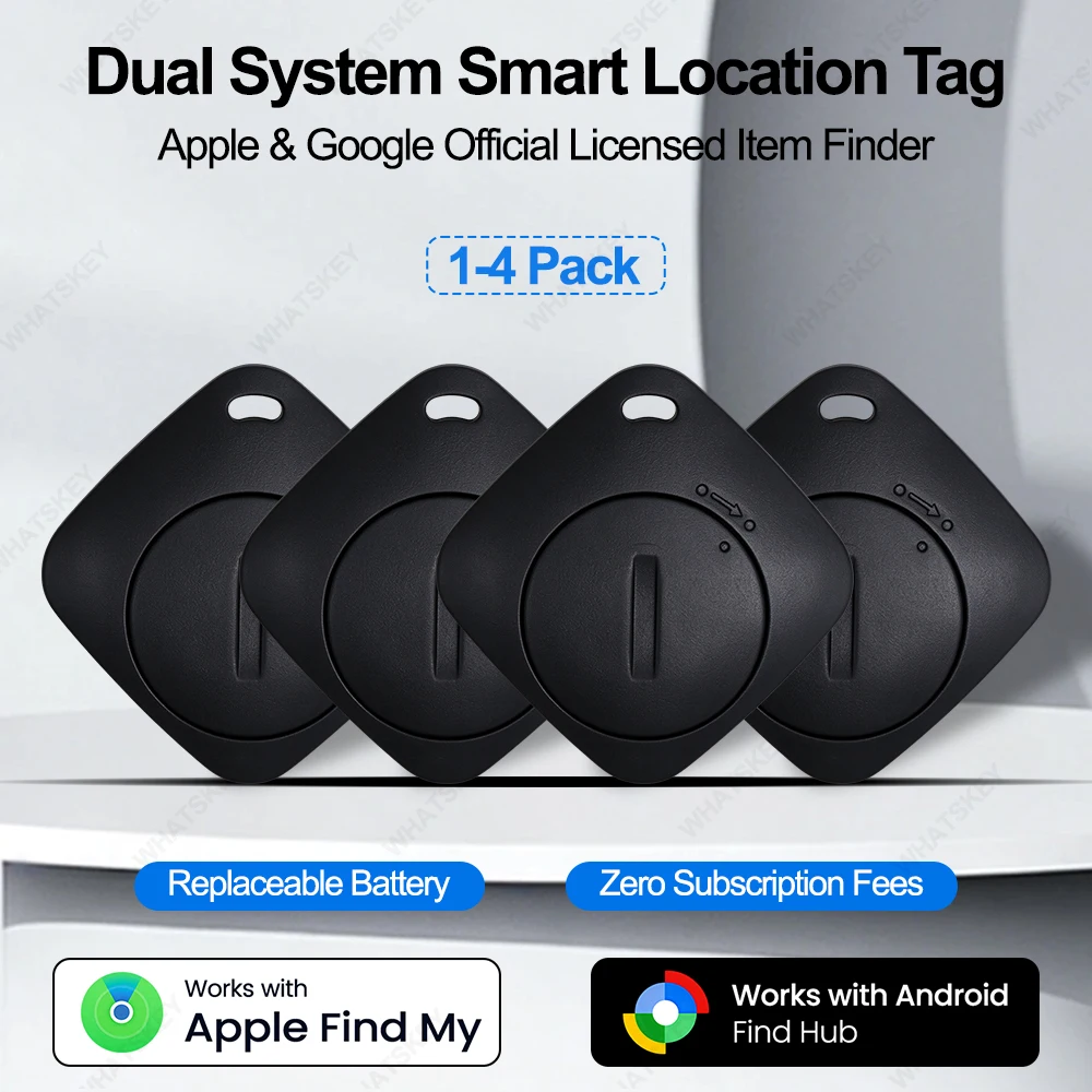Dual System iOS&Android Bluetooth Smart Tag GPS Tracker  Alternative to AirTag Works with Apple Find My&Google Find Hub 1-4 Pack