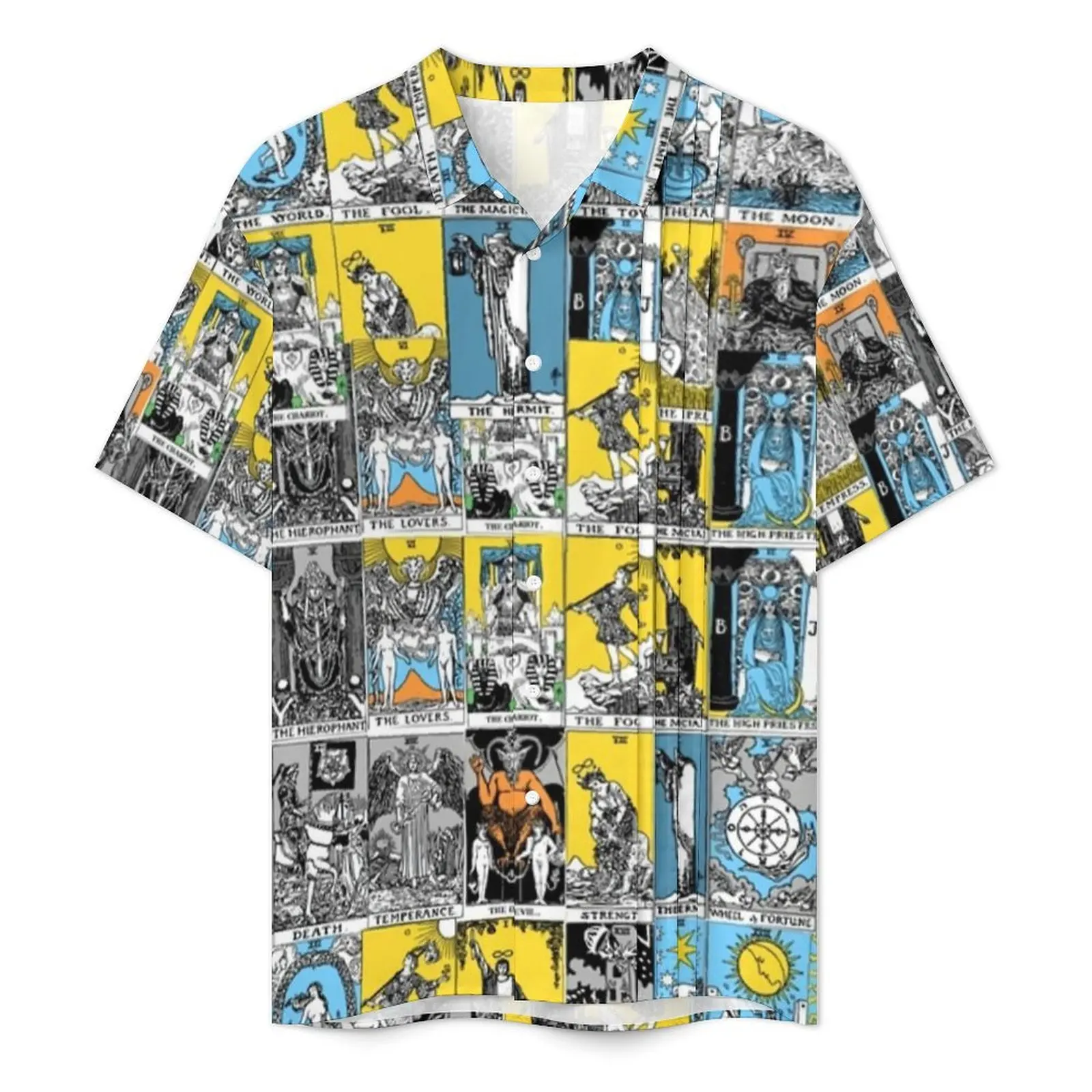 Tarot Print Casual Shirt A Major Arcana Novelty Hawaiian Shirts Male Short Sleeve Vacation Streetwear Custom Oversized Blouses