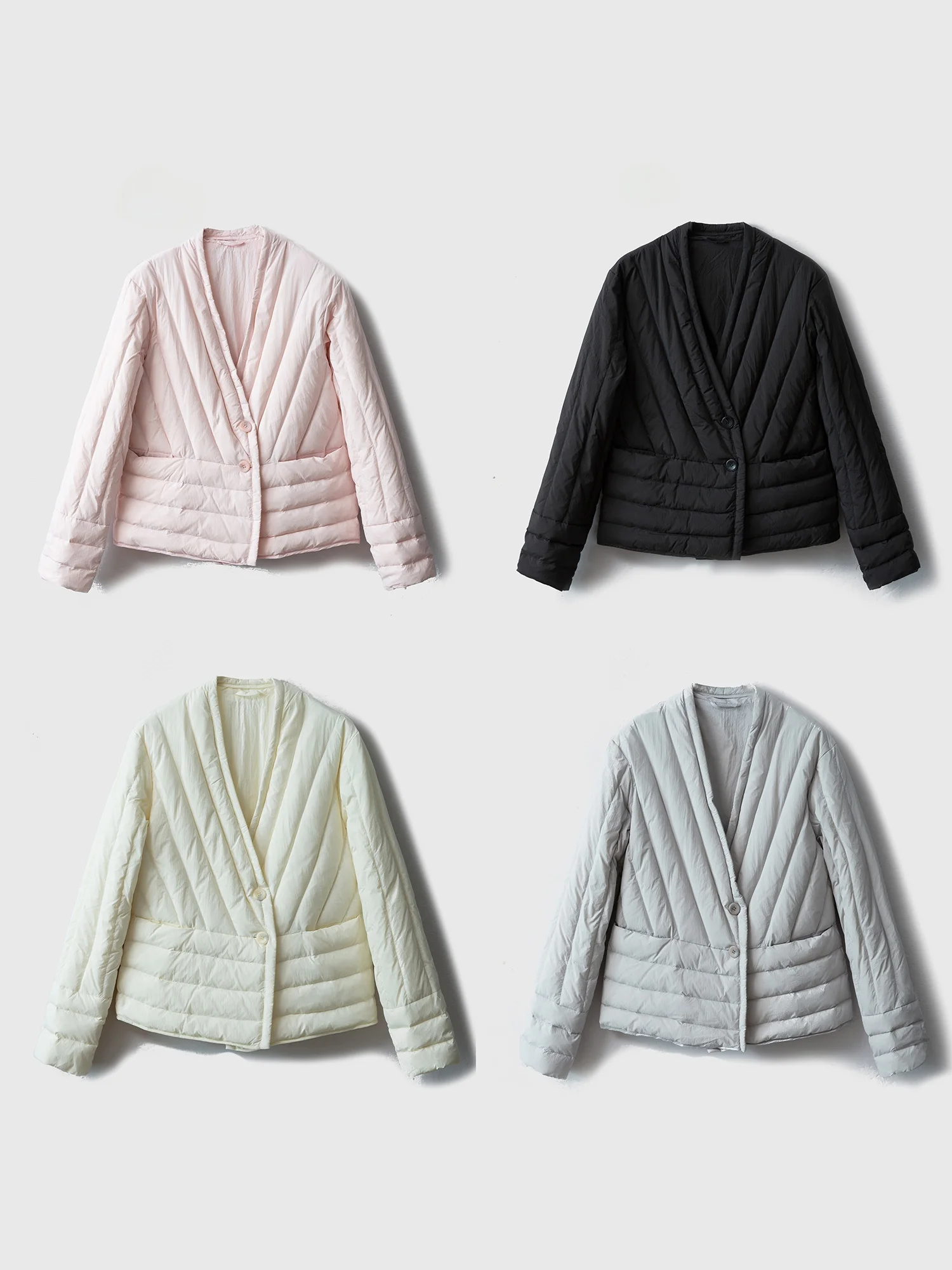 

Silviye90 White Du down Jaet Lightweight ort V-ne Slimming Sli Autumn Winter Faion Ladies' Casual Wear