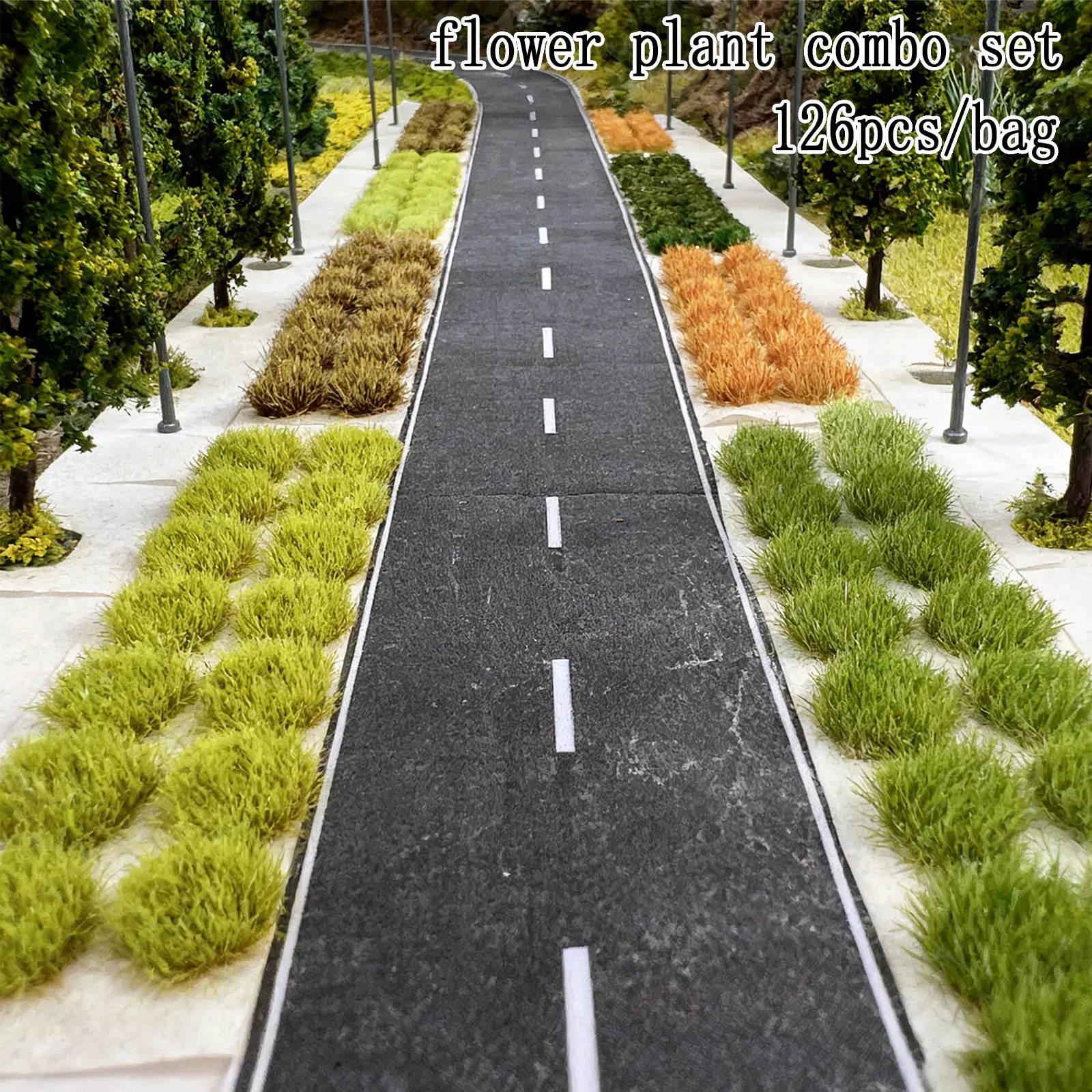 ชุดหญ้าและดอกไม้จำลองขนาด 0.5 ซม. 126 ชิ้น - อุปกรณ์เสริมวัสดุก่อสร้างสำหรับเกมสงคราม โต๊ะทราย และไดโอรามา