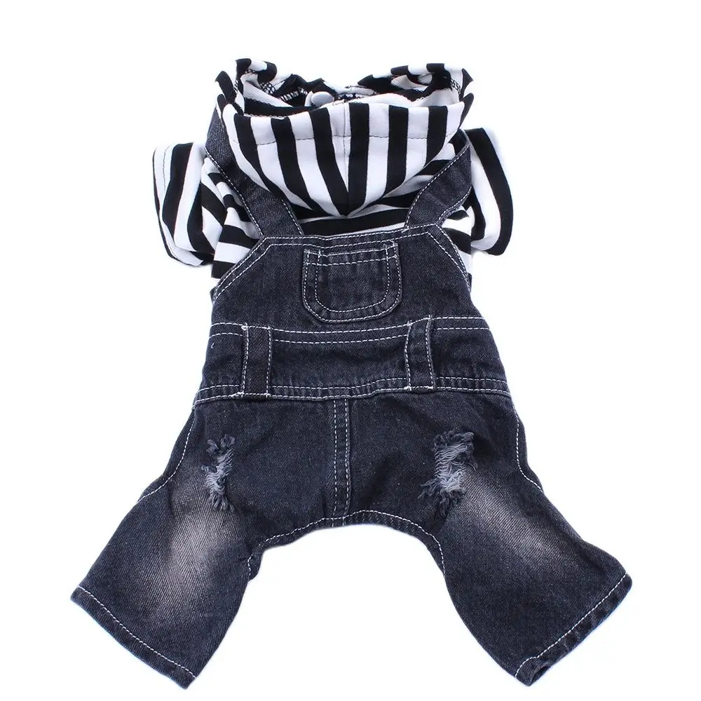 Dog Cat Striped Jumpsuit Hoodie Jean Pet Puppy Coat Jacket Spring/Summer Clothes Apparel 3 Colours