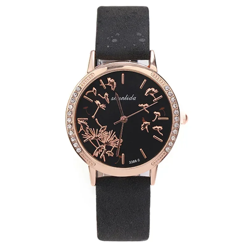 Relógio feminino novo redondo com estilo coreano moda na moda relógios de pulso pulseira de couro estudante relógio de quartzo para mulher relojes