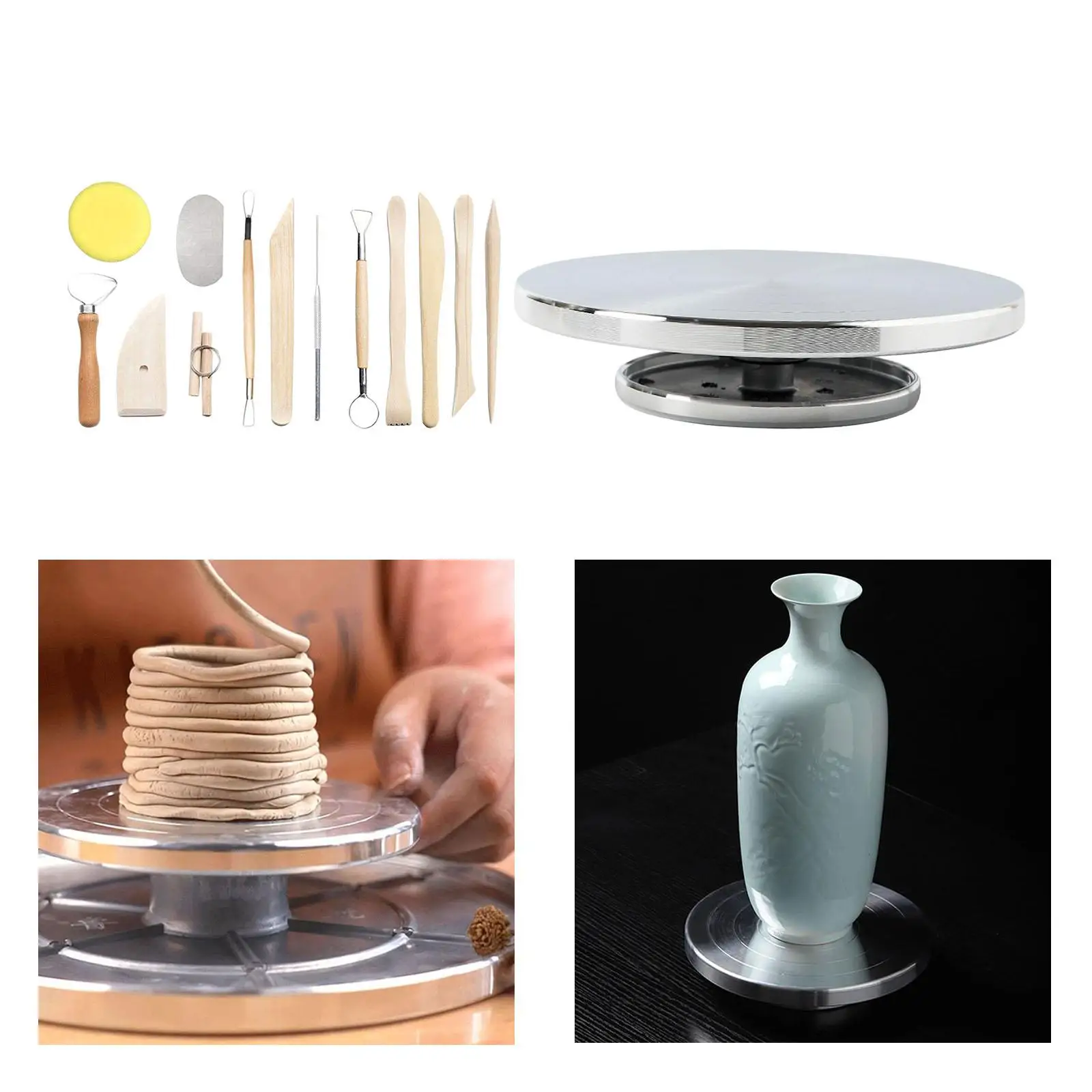 Roda de Cerâmica com Bandeja Giratória, Kit de Ferramentas de Argila em Liga de Alumínio para Modelagem e Artesanato para Iniciantes e Adultos
