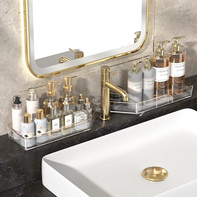 Wand-Eckregal ohne Bohren für Badezimmer und Waschtisch – wasserdichter, rostfreier Kosmetik-Organizer mit Entwässerungsdesign