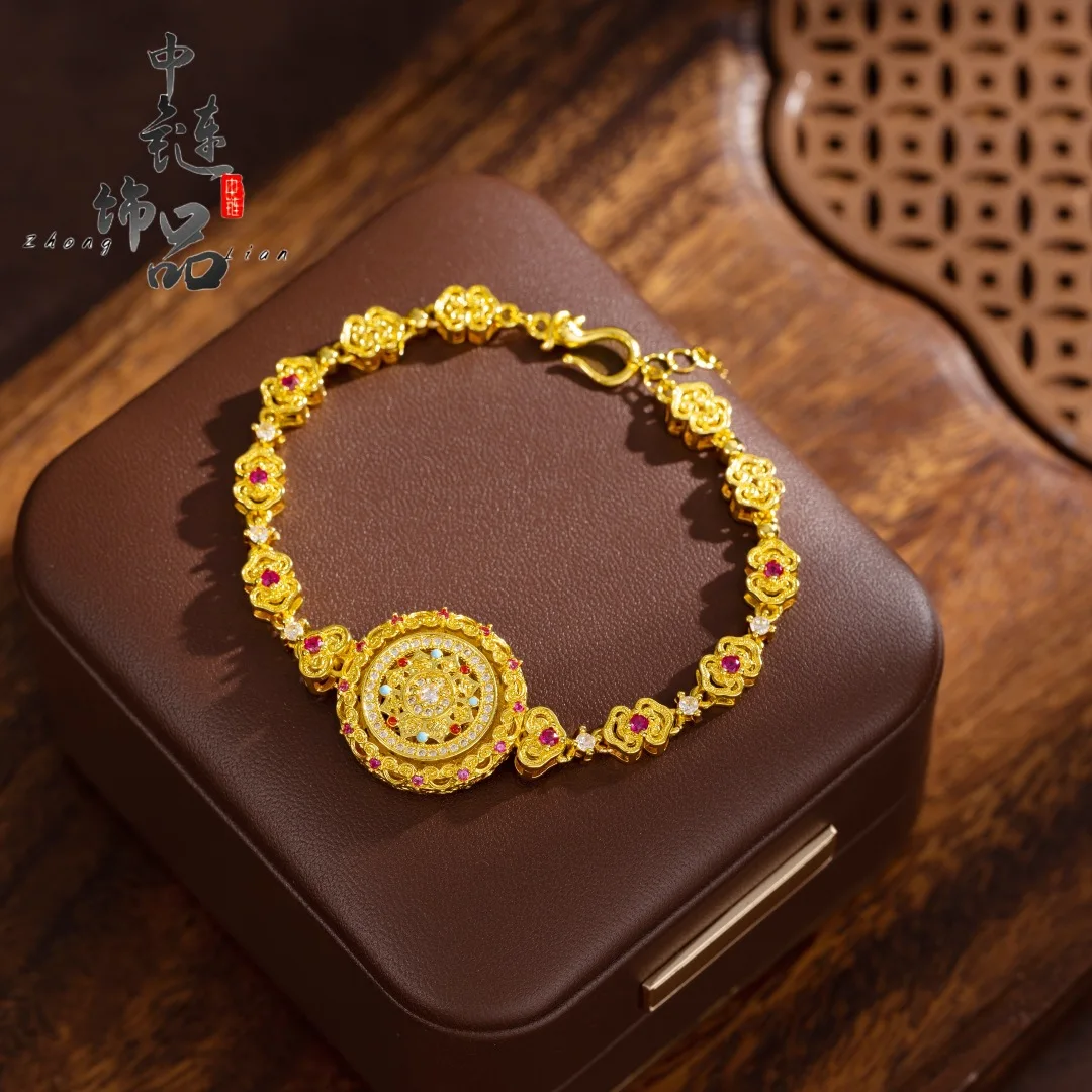 Enamel-colored pearl with diamond inlay rotating eight-bird compass 9999gold