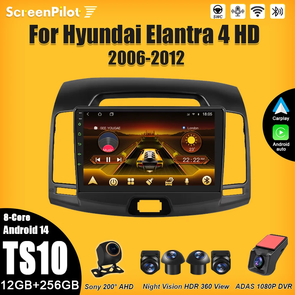 

Car Radio For Hyundai Elantra 4 2006-2012 Multimedia Video Player Carplay Touch Screen RDS 8 Core 5G Intelligent System RDS