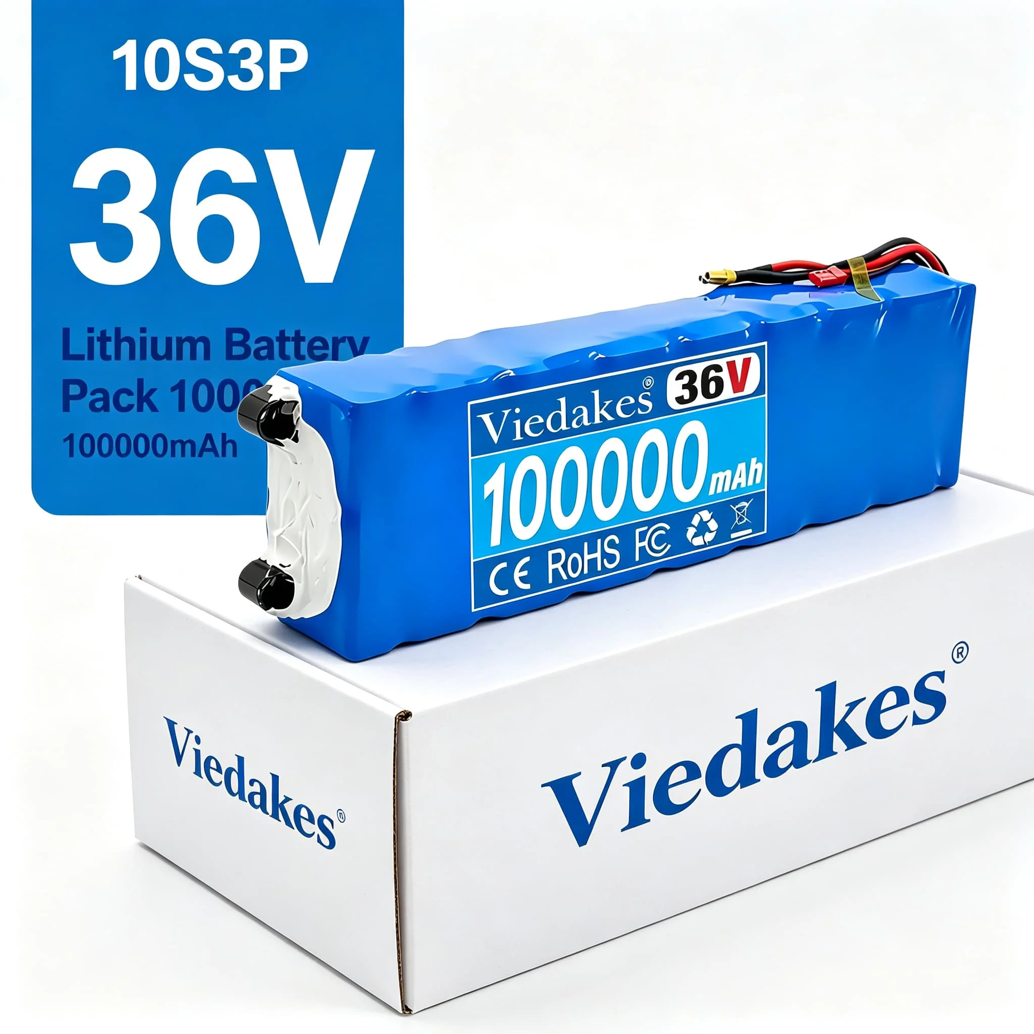 Viedakes 10S3P 36V 100000mAh Rechargeable Battery XT30+JST Connector For Ebike Electric Skateboard