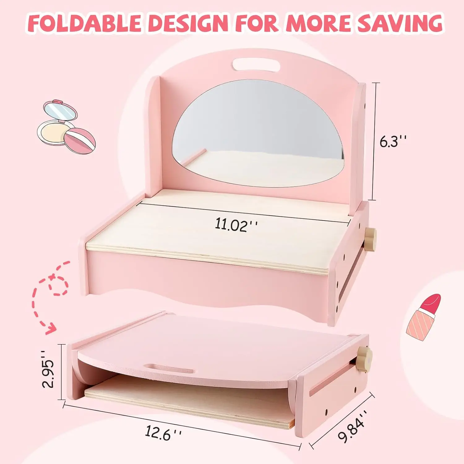 Wooden foldable kids dressing table