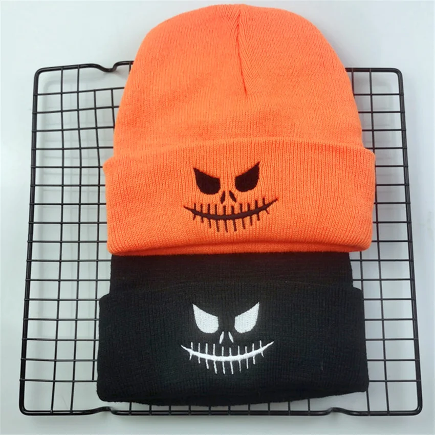 Winter Autumn Pumpkin Style Devil Face Surgical Sutures Embroidery Knit Beanies Hat Men Women Outdoor Keep Warm Cold Caps Zjp9