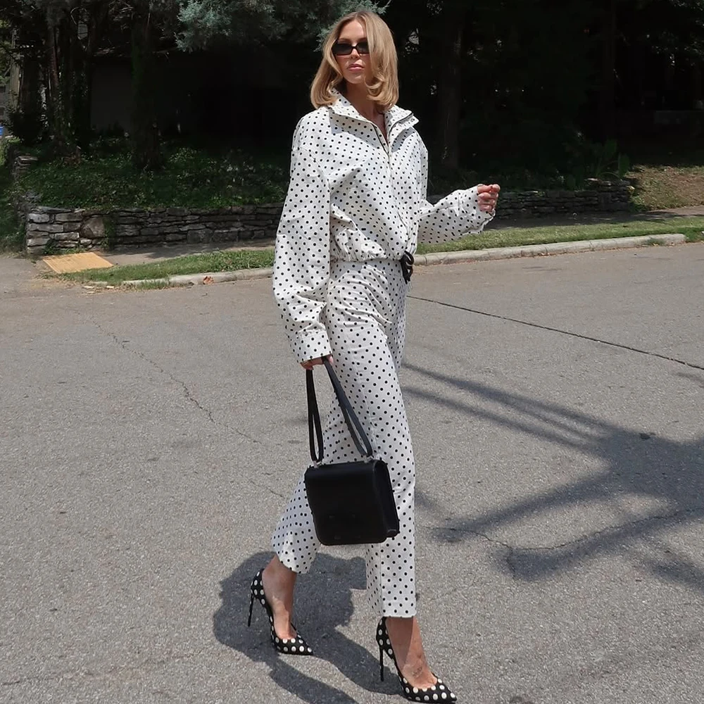 Tuularose Women's Shorts Suit Fashion Polka Dot Jacket Top Slim-Fit Trousers Set Retro Commuter High-Waisted Women's Shorts Suit