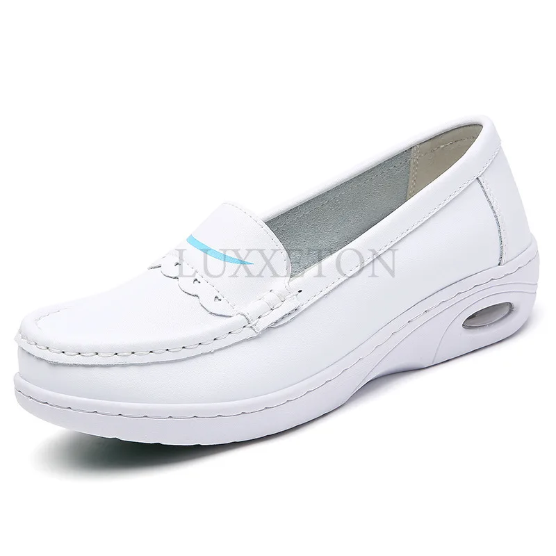 Air Cushion Nurse Shoes for Women Soft Soled Comfortable Non Slip Mid Heel Hollow Medical Work White Shoes