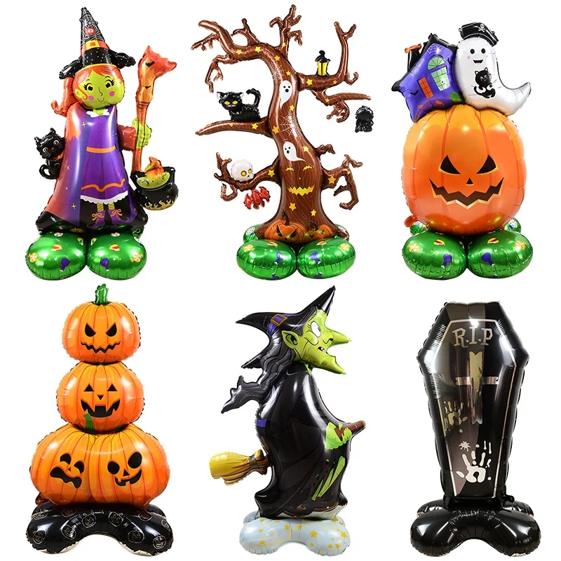 

Aluminum Foil Can Stand Balloon Toy Halloween Witch Ghost Pumpkin Tombstone Base Children Holiday Party Inflatable Balloon Decor