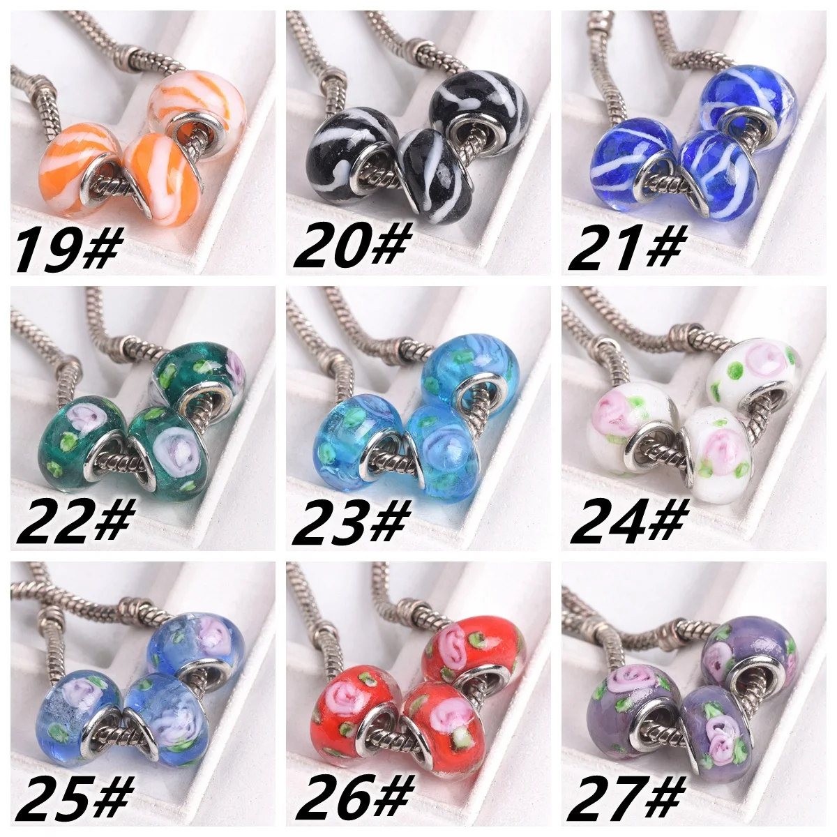 5 stücke 14x9mm Runde Europäischen Charms Handmade Murano Glas Big Loch Perlen für Schmuck Machen Armband DIY 1 # ~ 43 #