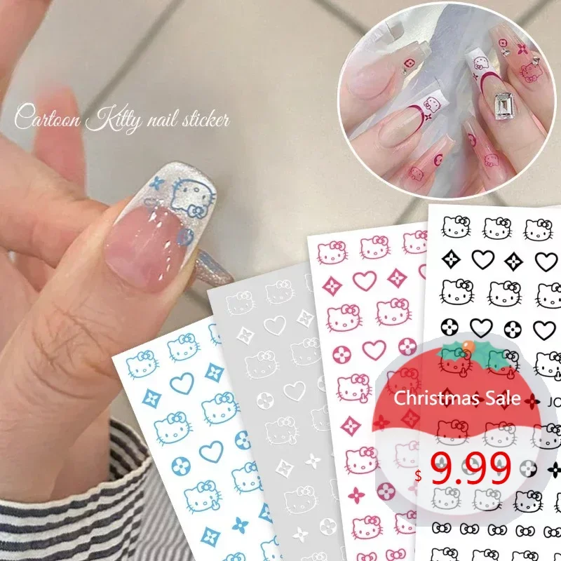 Sanrio peripheral Hello Kitty Nail Art Stickers Anime Cartoon KT Cartoon Cute Hot Girl Glue Back Nail Decal Nail accessories