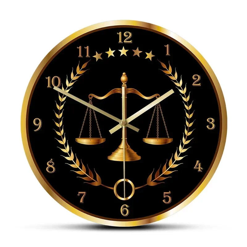 Judicial Standard Wall Clock Metal Frame Non Ticking Round Clock  For Lawyer Office Decor Law Firm Wall Hanging Wall