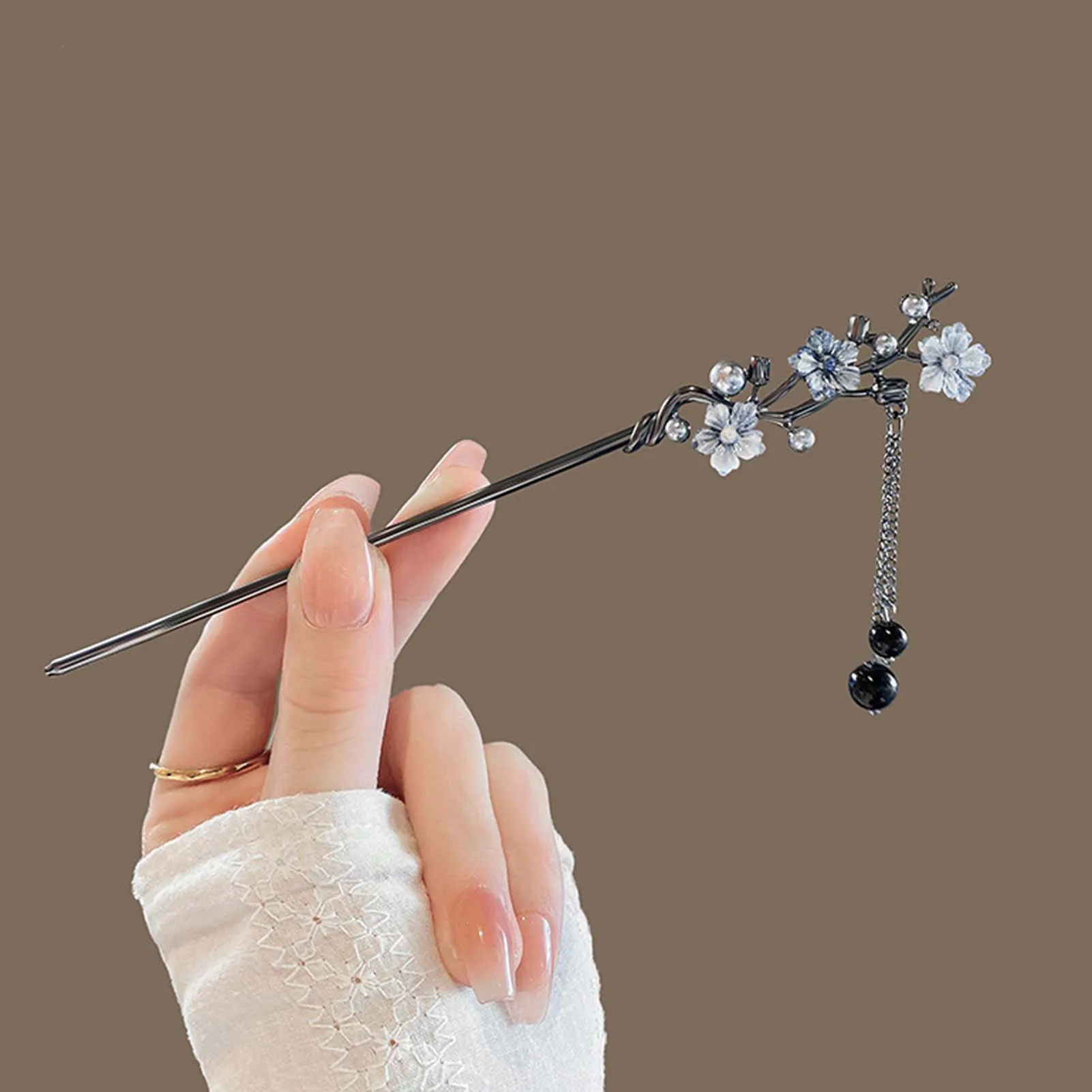 Women Elegant Hair Chignon with Tassel Fine Pattern Setting Elegant Hair Chopsticks for Hair DIY Accessory Hair Styling