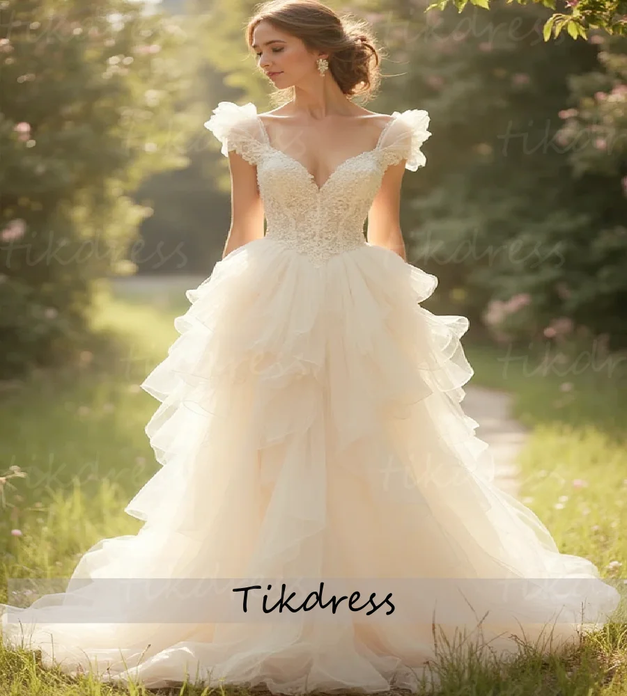Fairy Bohemian Wedding Dress 2025 A Line Tulle Fantasy Elf Bride Dress Lace Enchanting Boho Country Bridal Forest GownCustomized