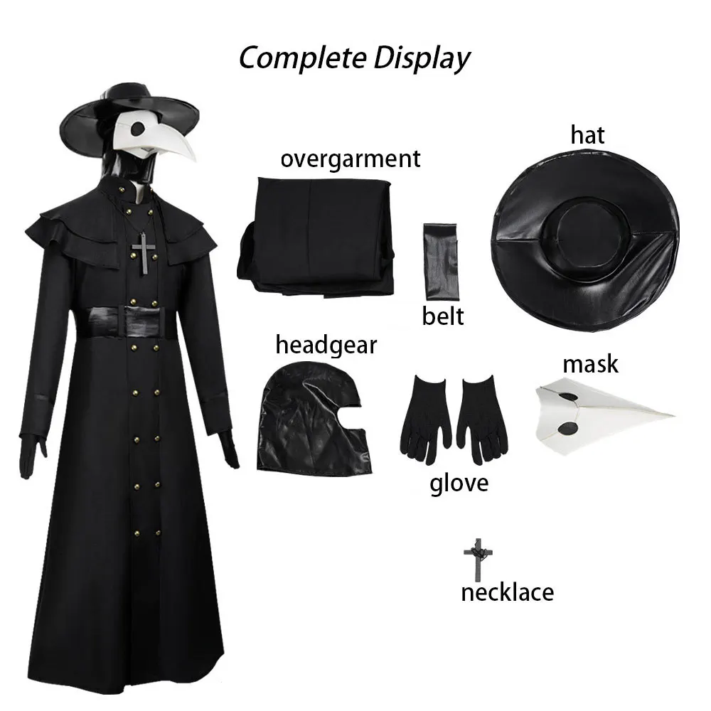 

Halloween Adult Medieval Steampunk Style European and American Plague Doctor Costume Bird billed Crow Long billed Mask