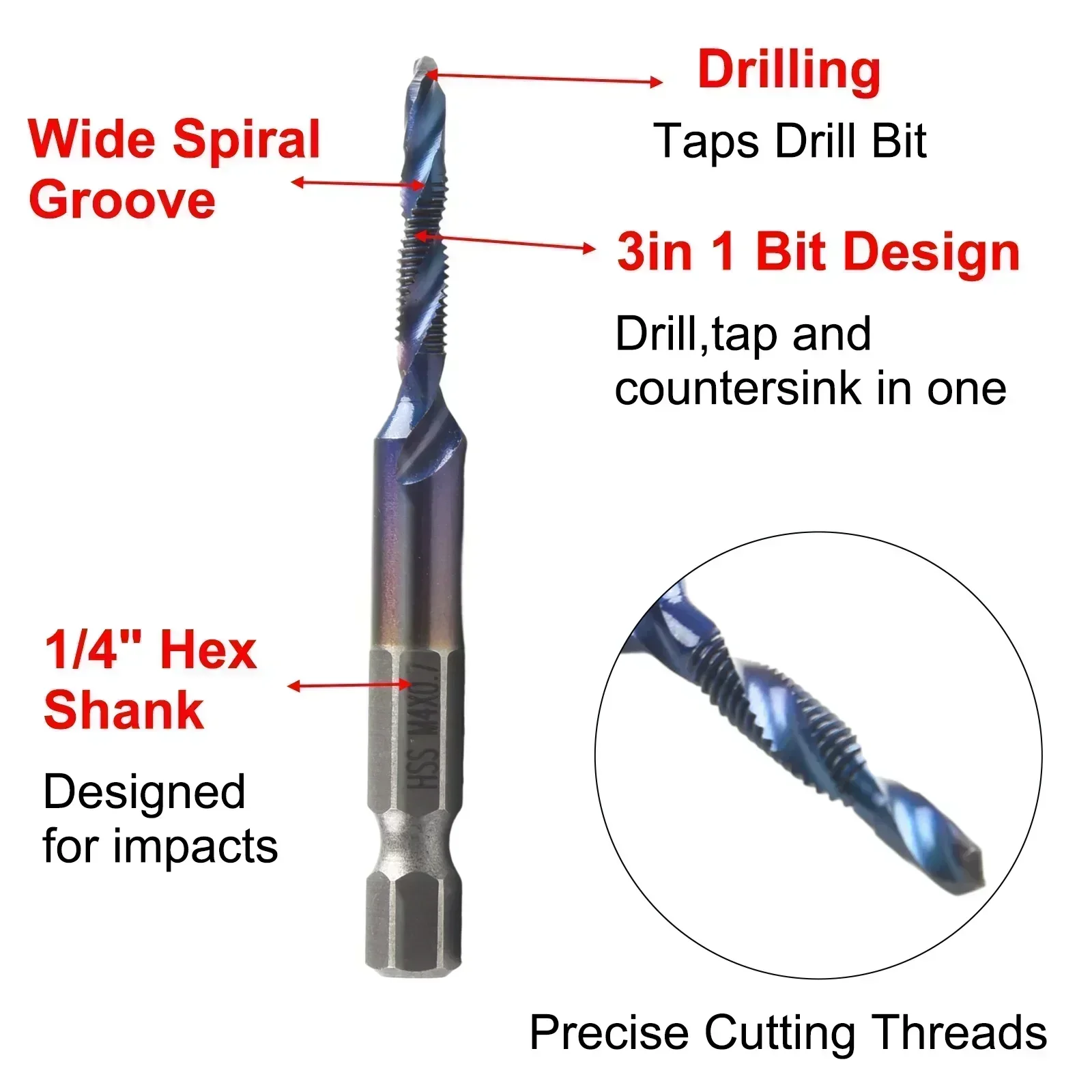 Imagem -03 - Brocas de Torneira de Haste Hexagonal Composta m5 m6 m8 M10 para Metal Aço Madeira Plástico Impacto Conjunto de Brocas de Driver Hss 12 Peças