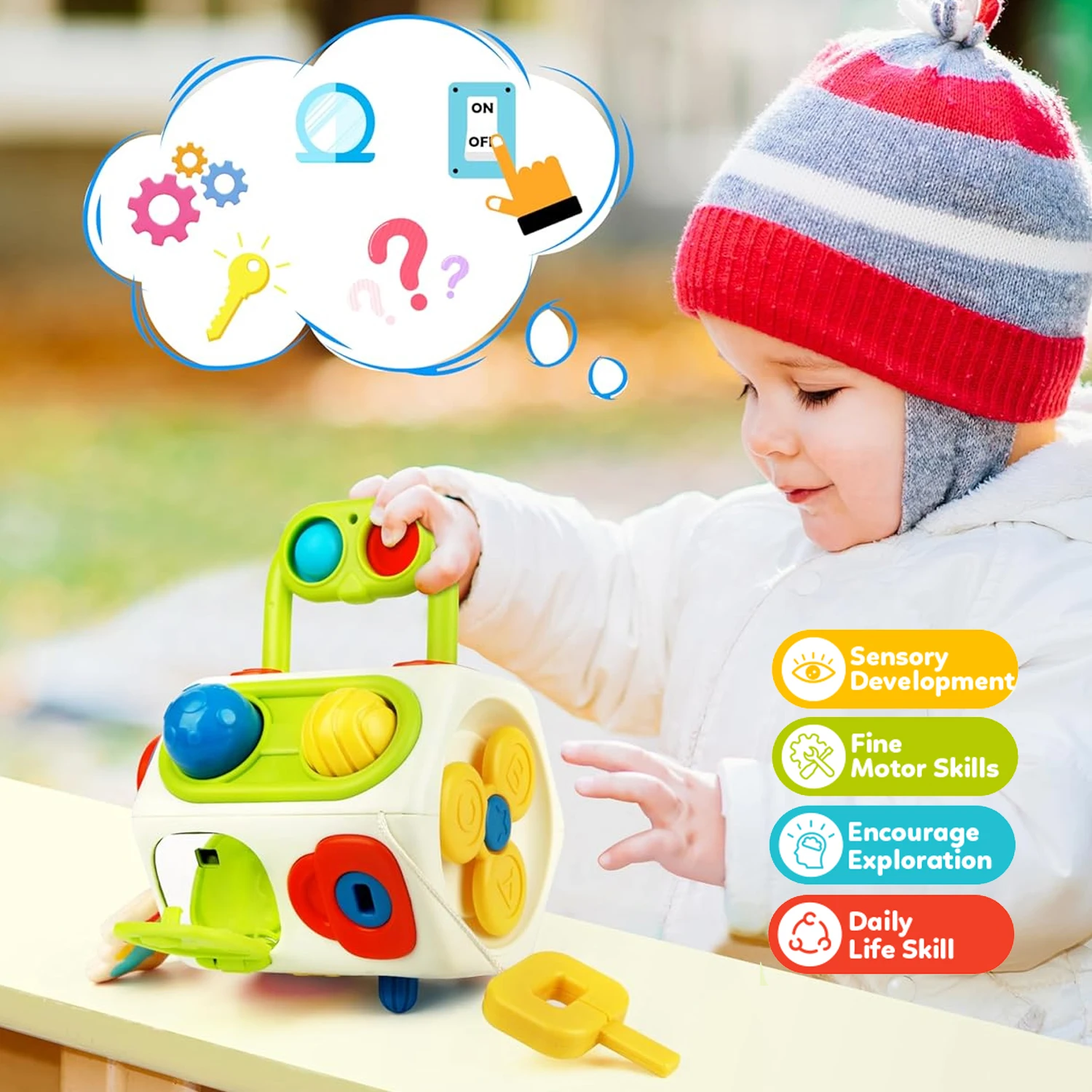 Jouets Cube Occupés Montessori pour Tout-Petit, Planche d\'Activités Sensorielles, ApprentiCumbria Précoce, Jouets de Voyage, Cadeau pour Enfants