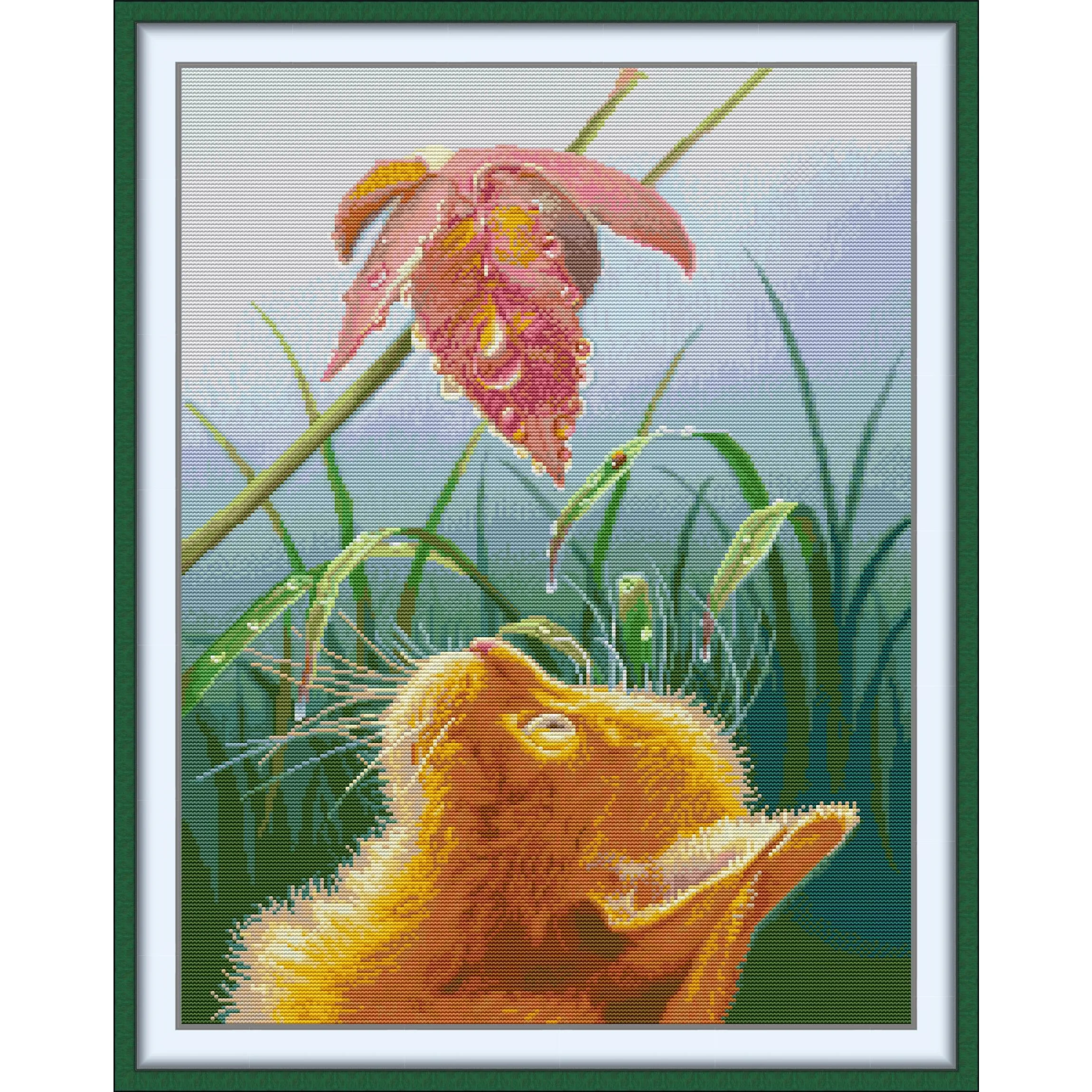 

Набор для вышивки крестом Joy Sunday с предварительной печатью, легкий узор, набор для вышивки из штампованной ткани Аиды-Gazing Cat