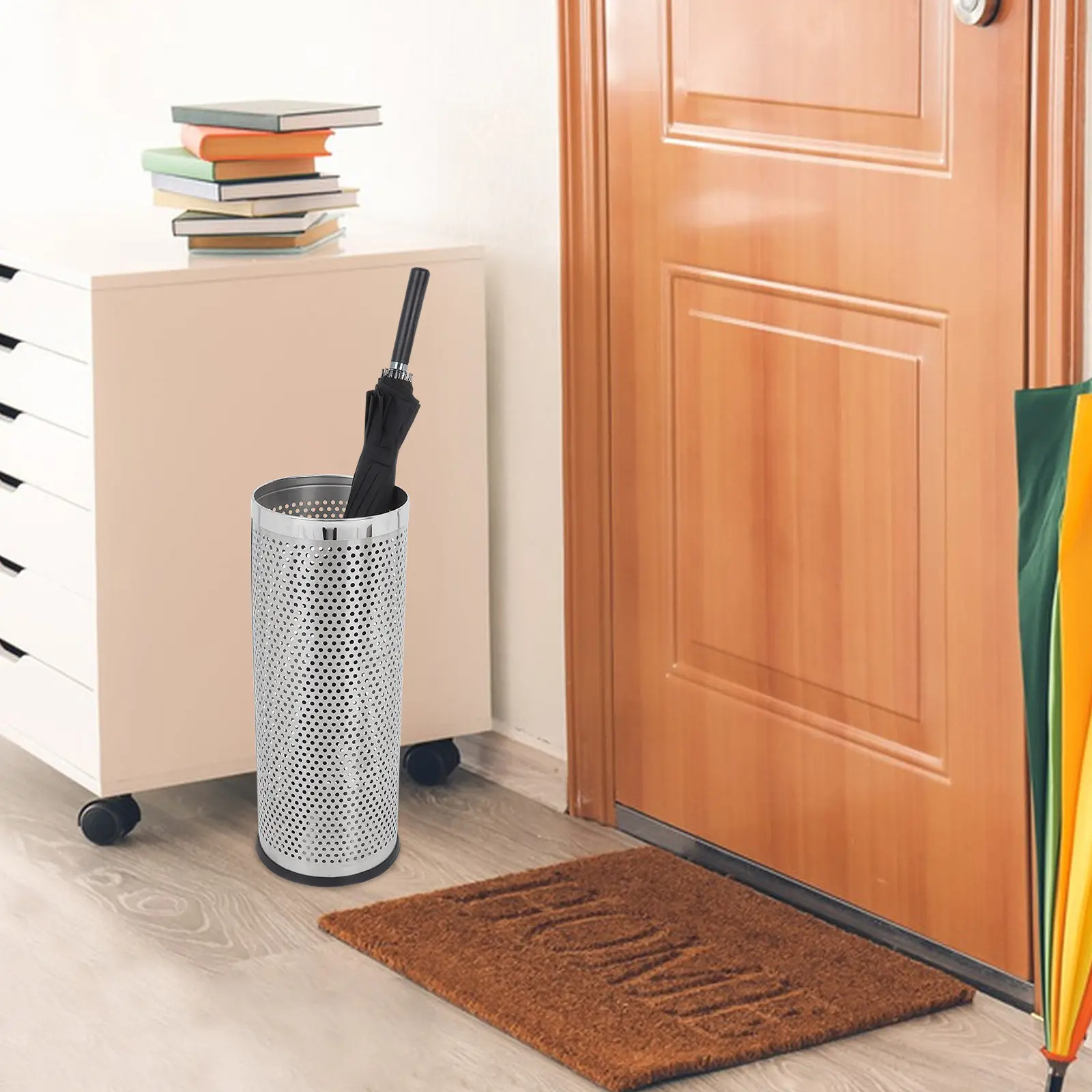 

Stainless Steel Umbrella Stand Freestanding for Hotel Office Home Space-Saving Open Design Metal Umbrella Storage Rack
