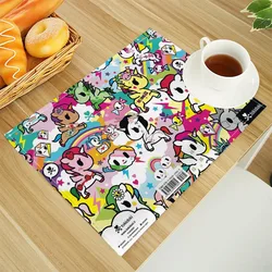 New Tokidoki Print Linen Dining Table Mats Alphabet Kitchen Placemat 30X40cm Coasters Pads Bowl Cup Mat