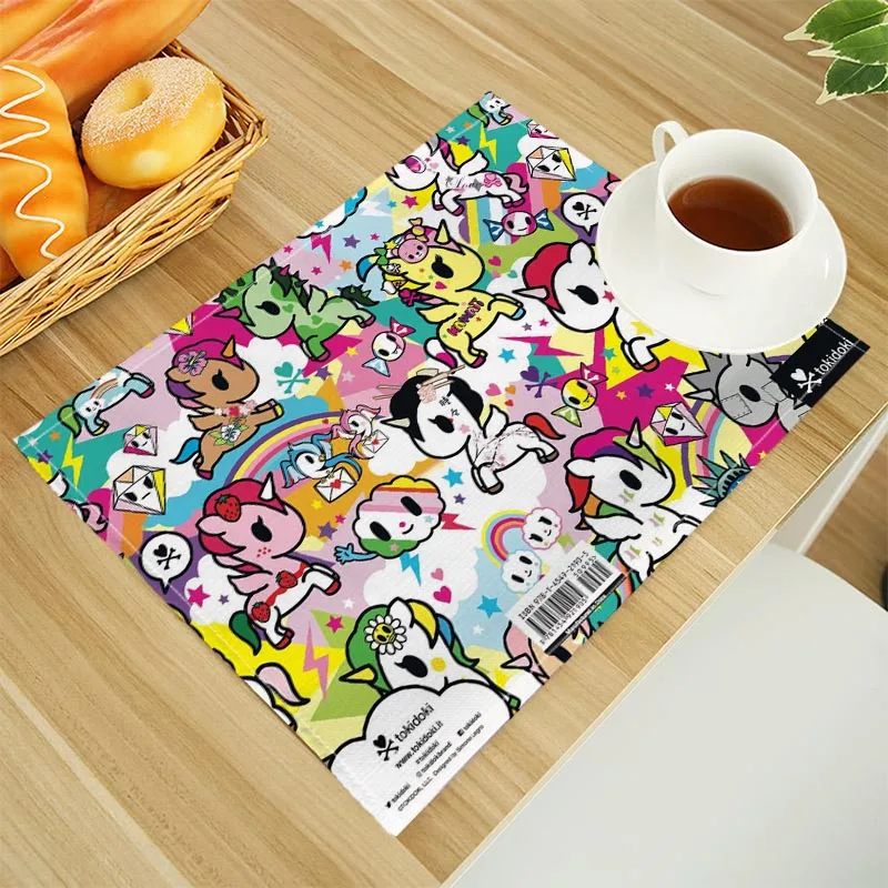 New Tokidoki Print Linen Dining Table Mats Alphabet Kitchen Placemat 30X40cm Coasters Pads Bowl Cup Mat