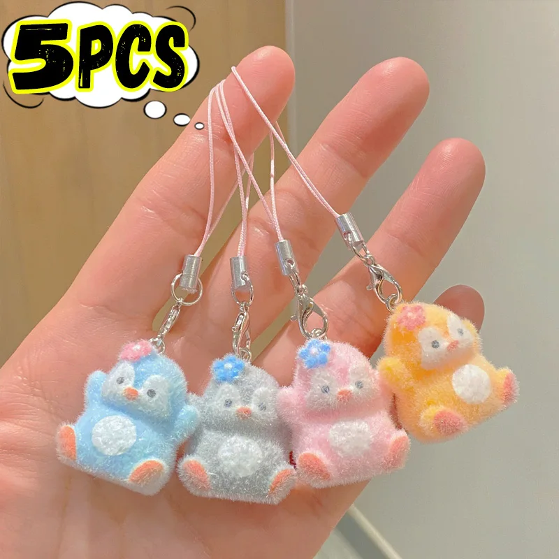 1/5 قطعة الكرتون يتدفقون البطريق سلسلة هواتف أفخم الراتنج الحيوان سلاسل المفاتيح لحقائب الظهر سماعة سيارة الأشرطة Keyrings الحبل