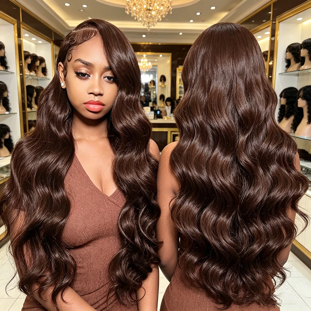 

13x4 Lace Front Body Wave Wig Dark Brown Pre Plucked Baby Hair Realistic Scalp High Temperature Fiber Heat Resistant Synthetic W