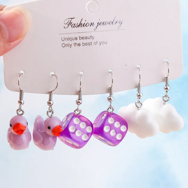 Aihua Niedliche Cartoon-Würfel-Ente-Wolken-Ohrringe-Set für Frauen und Mädchen, schöne Tier-Ohrringe, trendiger Geburtstagsschmuck, Geschenke – Detail 1