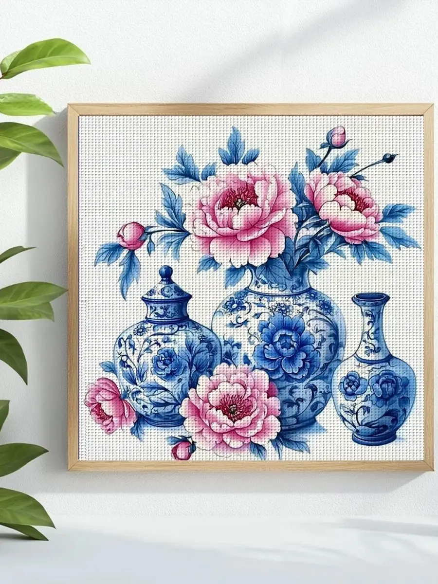 1 Stück 40x40cm/15,74 Zoll Qinghua Porzellan Gesticktes Kreuzstich-Set DIY-Kit 11CT/14CT DIY Stickerei-Set DIY Kreuzstich-Set – Detail 1