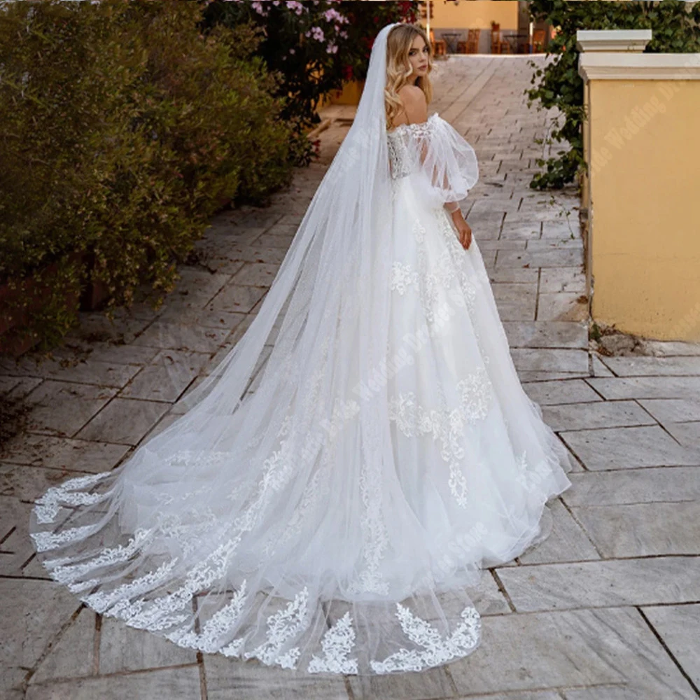 Off Shoulder Tulle Women's Gorgeous Wedding Dresses Fluffy Princess Skirt Hem Bride Gowns Celebrity Engagement Vestidos De Novia