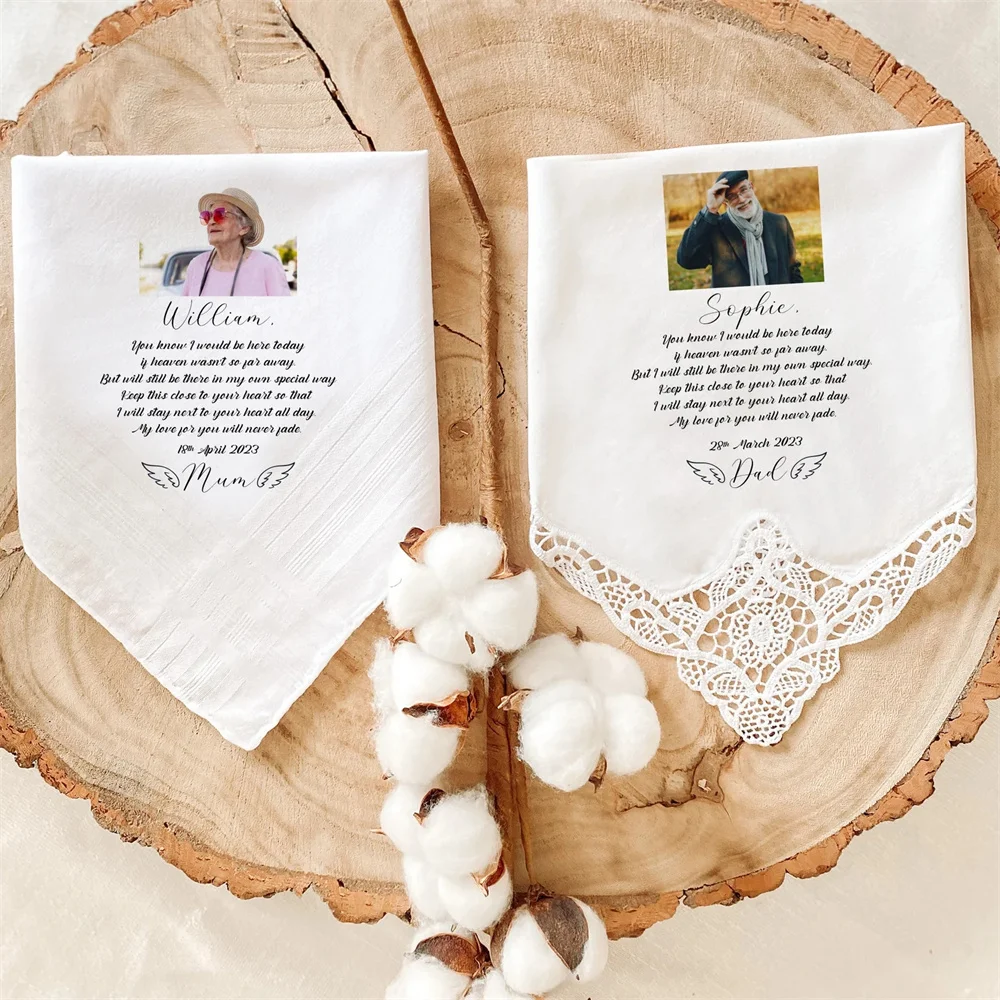 Personalised Memorial Wedding Handkerchief / Gift for bride groom / Photo of passed away family members / Rememerance Loving Mem