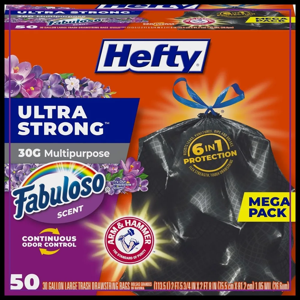

30 Gallon Trash Bags, Large Garbage Bags with Drawstring, Heavy Duty Black Trash Liners, Leak & Tear Resistant, 50 Count