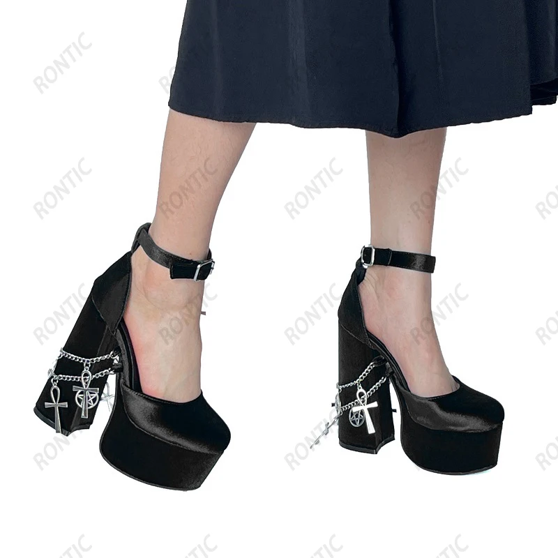 Rontic New Handmade Women Pumps Platform Sexy Chain Chunky Heels Round Toe Beautiful Green Party Cosplay Shoes US Size 5-20 - view 6