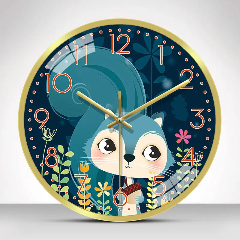 Cartoon Cute Clock Children's Room Boys and Girls Wall Clock Wall-Mounted Punching-Free Bedroom Creative Home Clock Wall Hanging