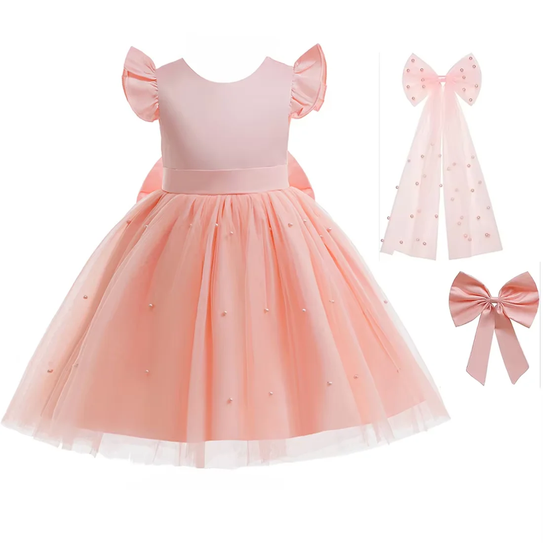 Girl Princess Dress Elegant Wedding Bridesmaid Dress Prom Gown Big Bow Girls Birthday Party First Communion Formal Evening Dress