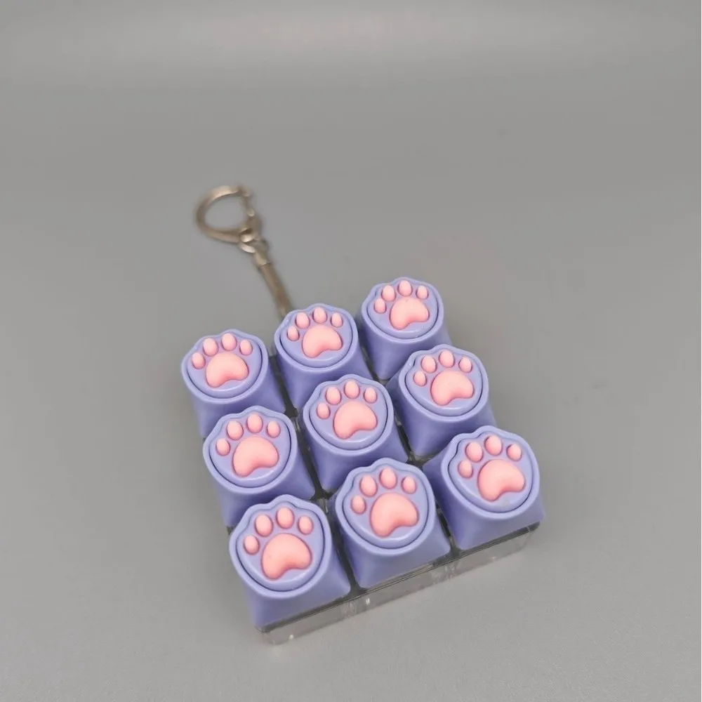 Cat Paw Button Cat Fidget Keychain Luminated Button Silent Keys Keycap Keychain 9 Keys Creative Finger Keyboard Pendant