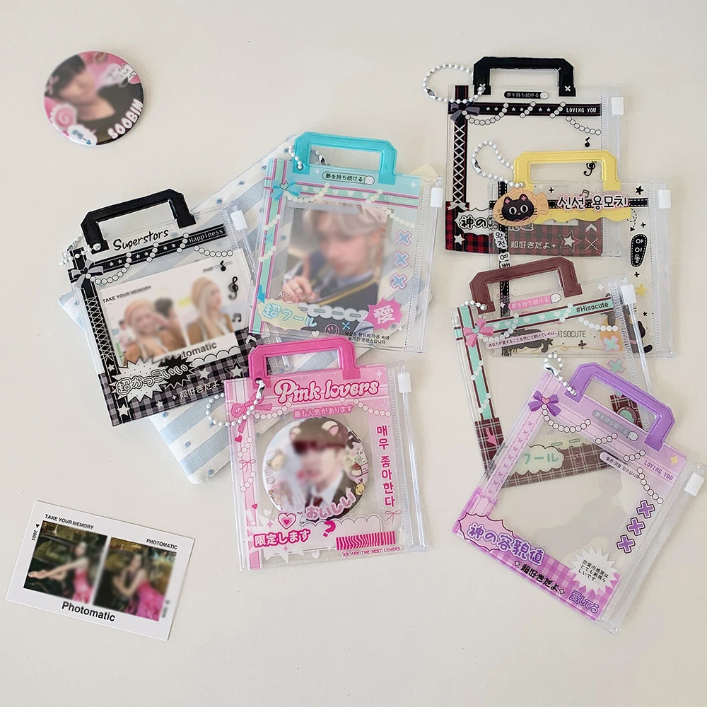 

Korean version portable transparent star chasing 3-inch card holder, student 70mm cartoon badge storage bag card bag