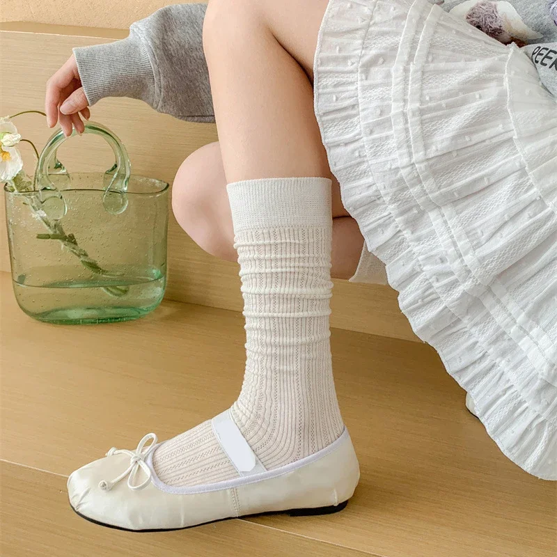 Damen-Strümpfe mit Ausschnitten, lässige, lange Socken, atmungsaktives, dünnes Netzdesign, modischer, süßer Stil, gestapelte Socken. – Detail 6