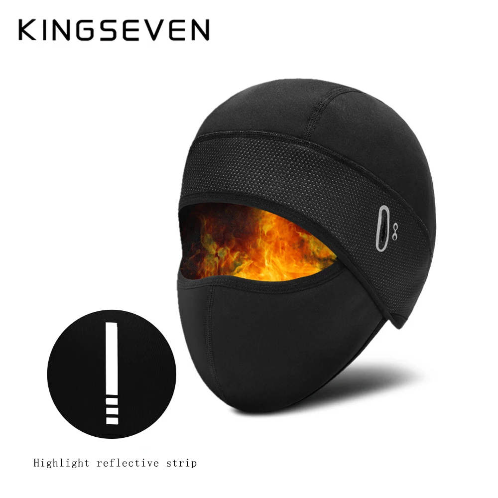 KINGSEVEN Cycling Caps Winter Windproof Bike Balaclava Cap Glasses Hole Sports Running Headwear Waterproof Riding Keep Warm Mask