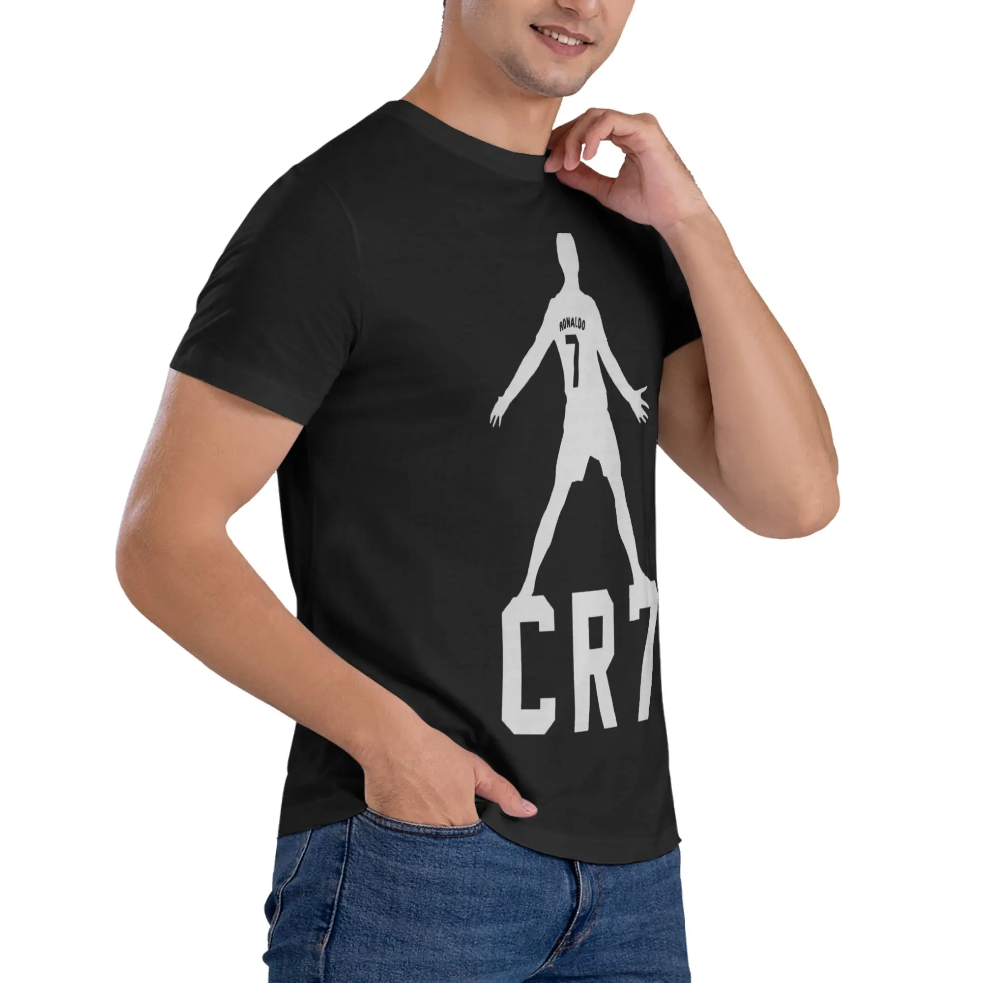 هدية كرة القدم CR7 رونالدوس تي شيرت القطن الخالص تي شيرت الشارع الشهير س الرقبة كرة القدم عاشق التي شيرت ملابس عادية قصيرة الأكمام #5